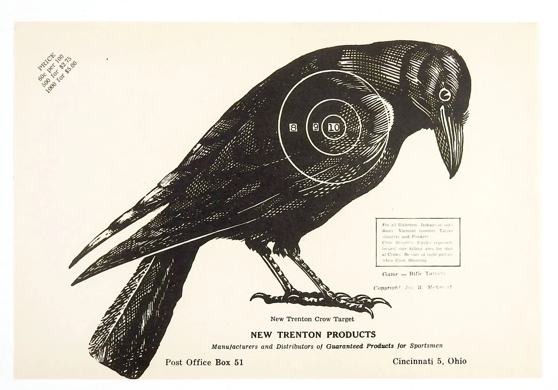 1960s Vintage Crow Raven Paper Targets - a Pair