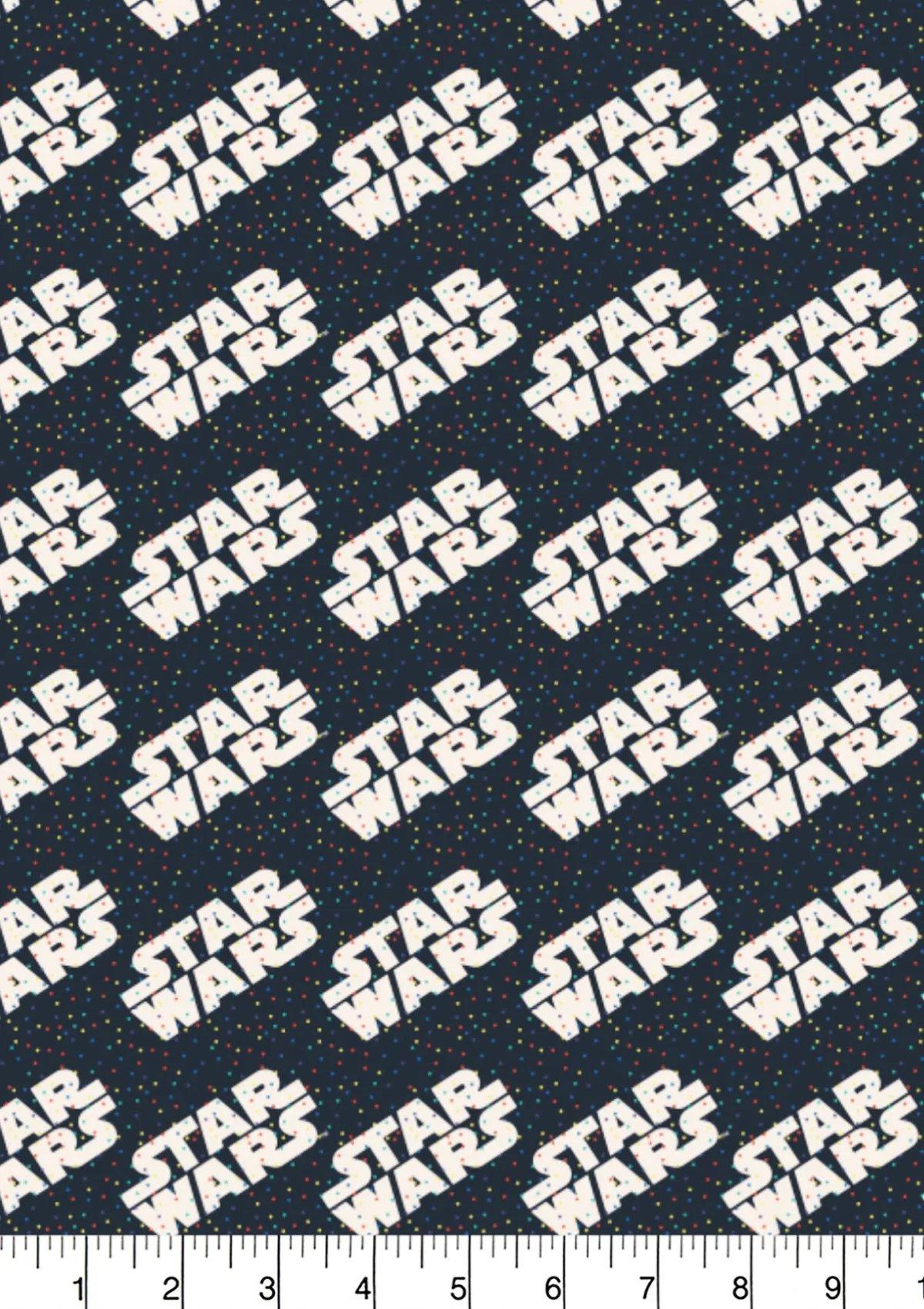 45" 100% Craft Cotton Star Wars Official Logo Black   Rainbow Dots Fabric D#104