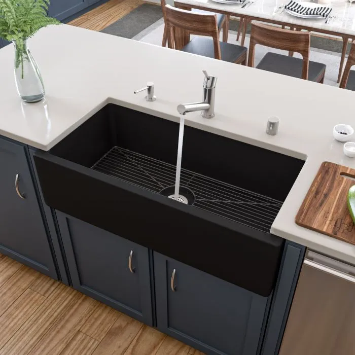 ALFI 36" Black Matte Reversible Smooth / Fluted Single Bowl Fireclay Farm Sink
