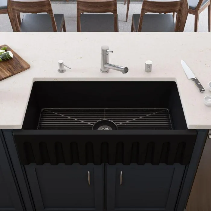 ALFI 36" Black Matte Reversible Smooth / Fluted Single Bowl Fireclay Farm Sink