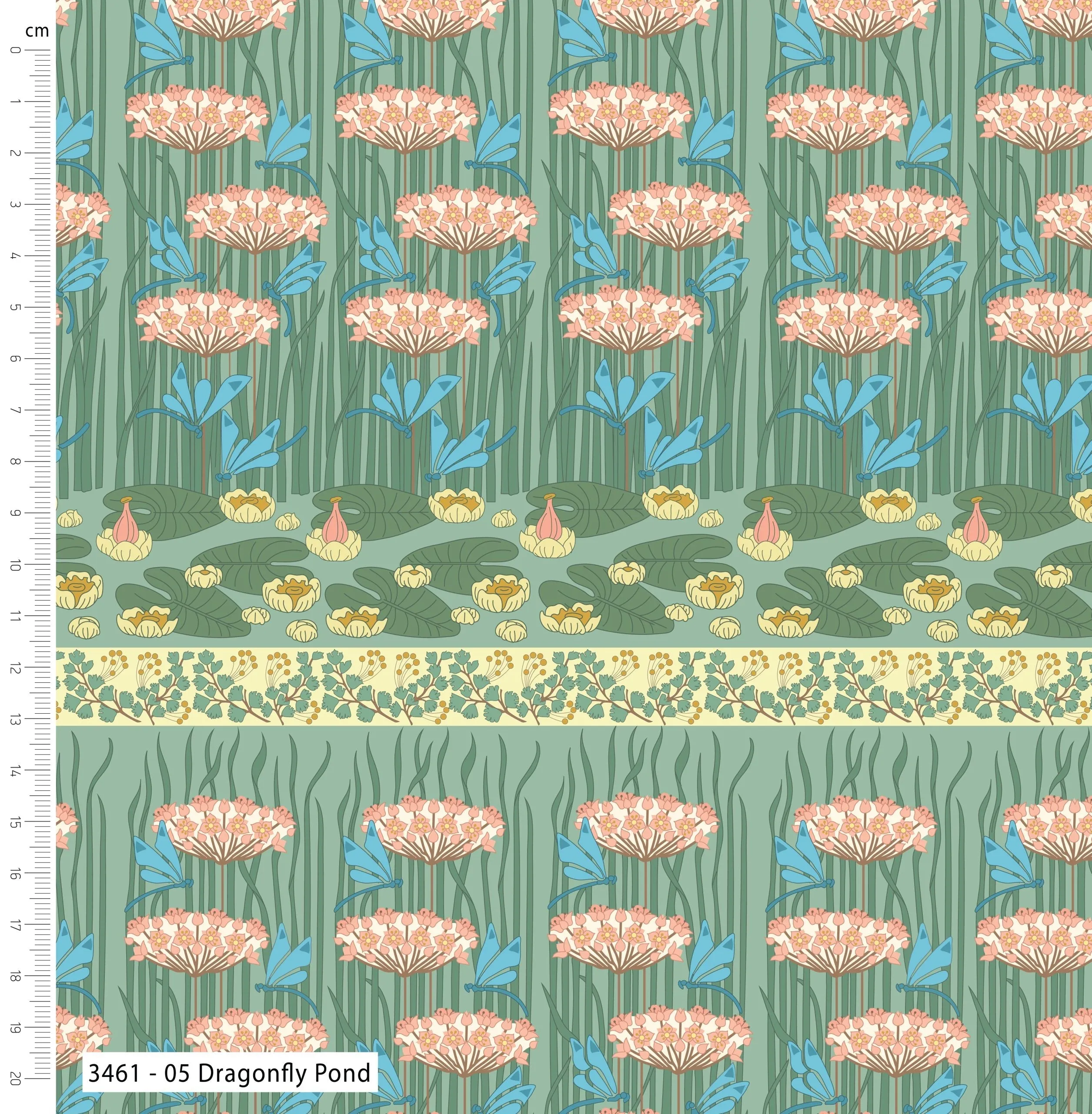 Art Nouveau V&A Organic Cotton Fabric, Dragonfly Pond