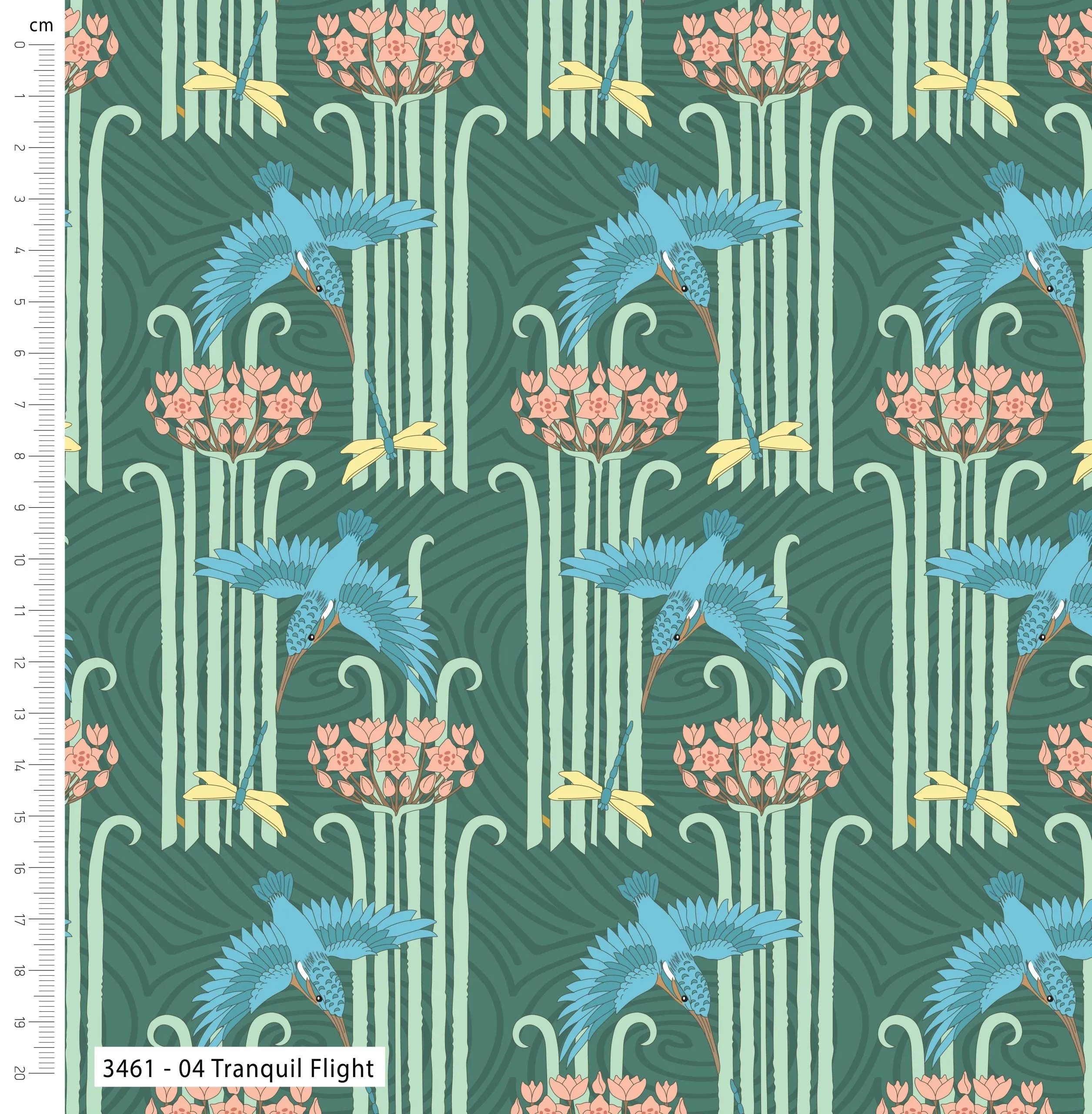 Art Nouveau V&A Organic Cotton Fabric, Tranquil Flight