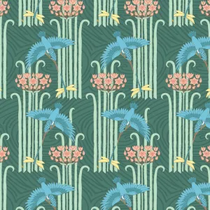 Art Nouveau V&A Organic Cotton Fabric, Tranquil Flight
