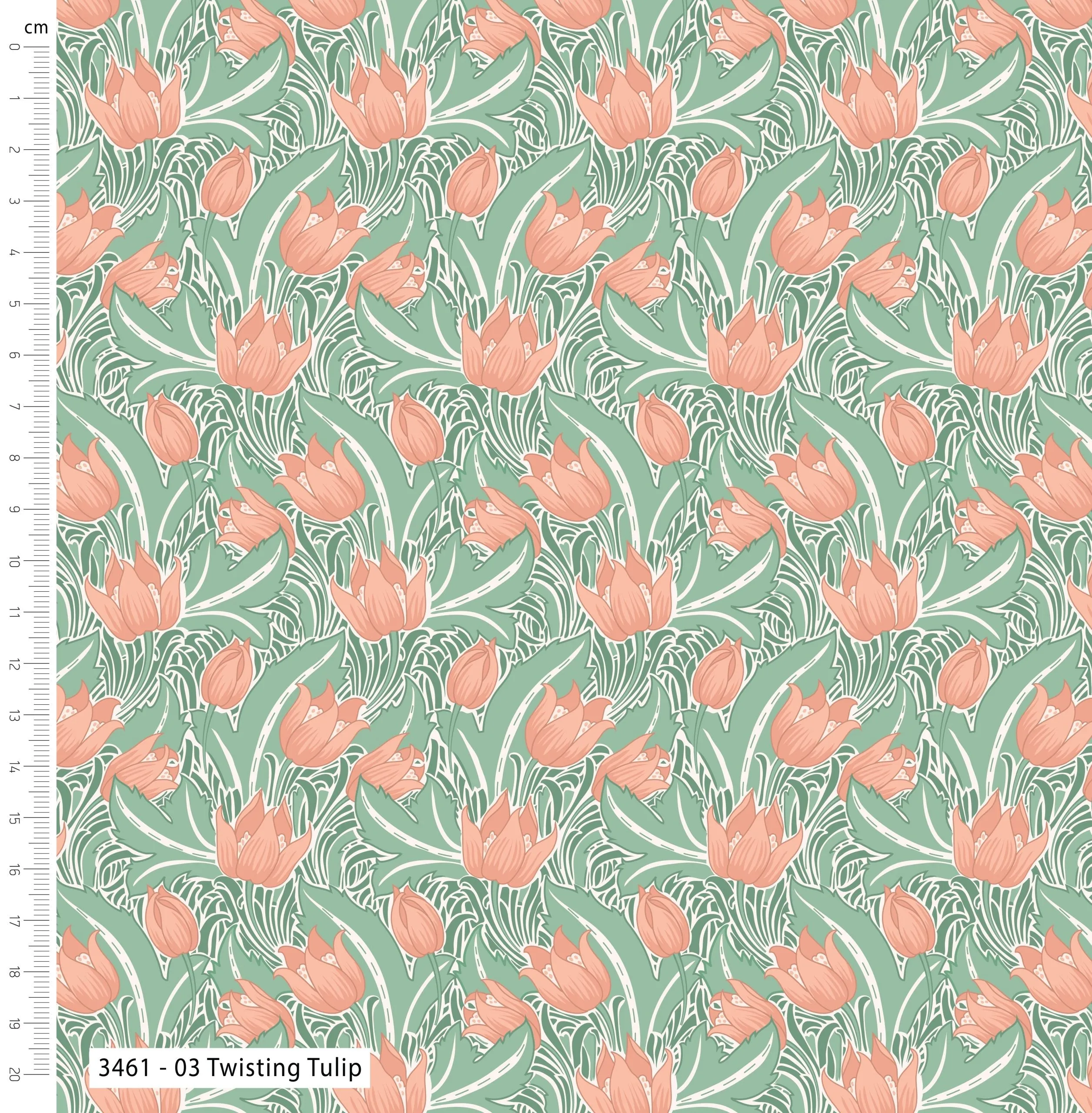 Art Nouveau V&A Organic Cotton Fabric, Twisting Tulip