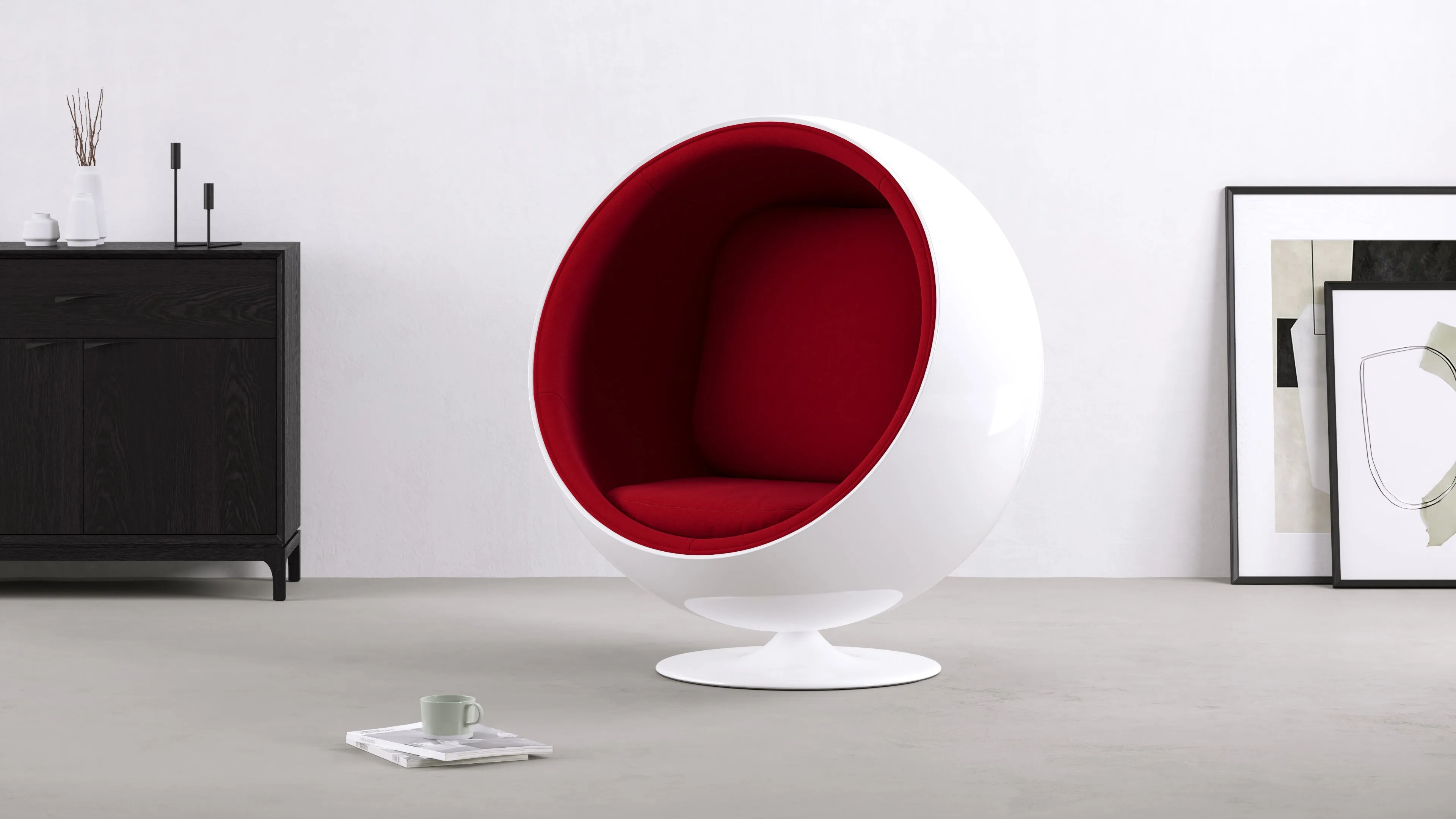 Ball - Ball Chair, Bold Red Wool and White