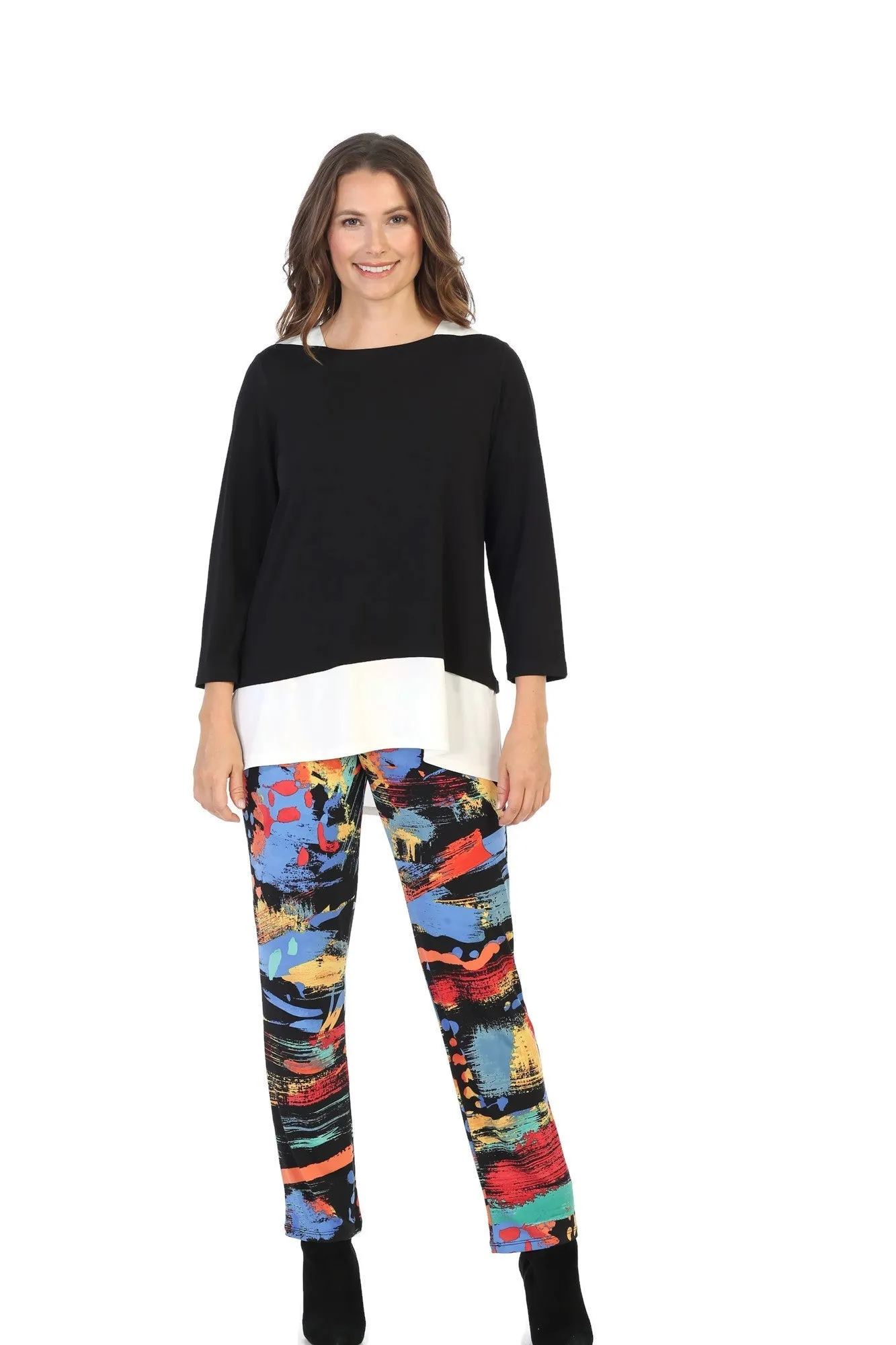 Black & Ivory ITY Knit Contrast Top