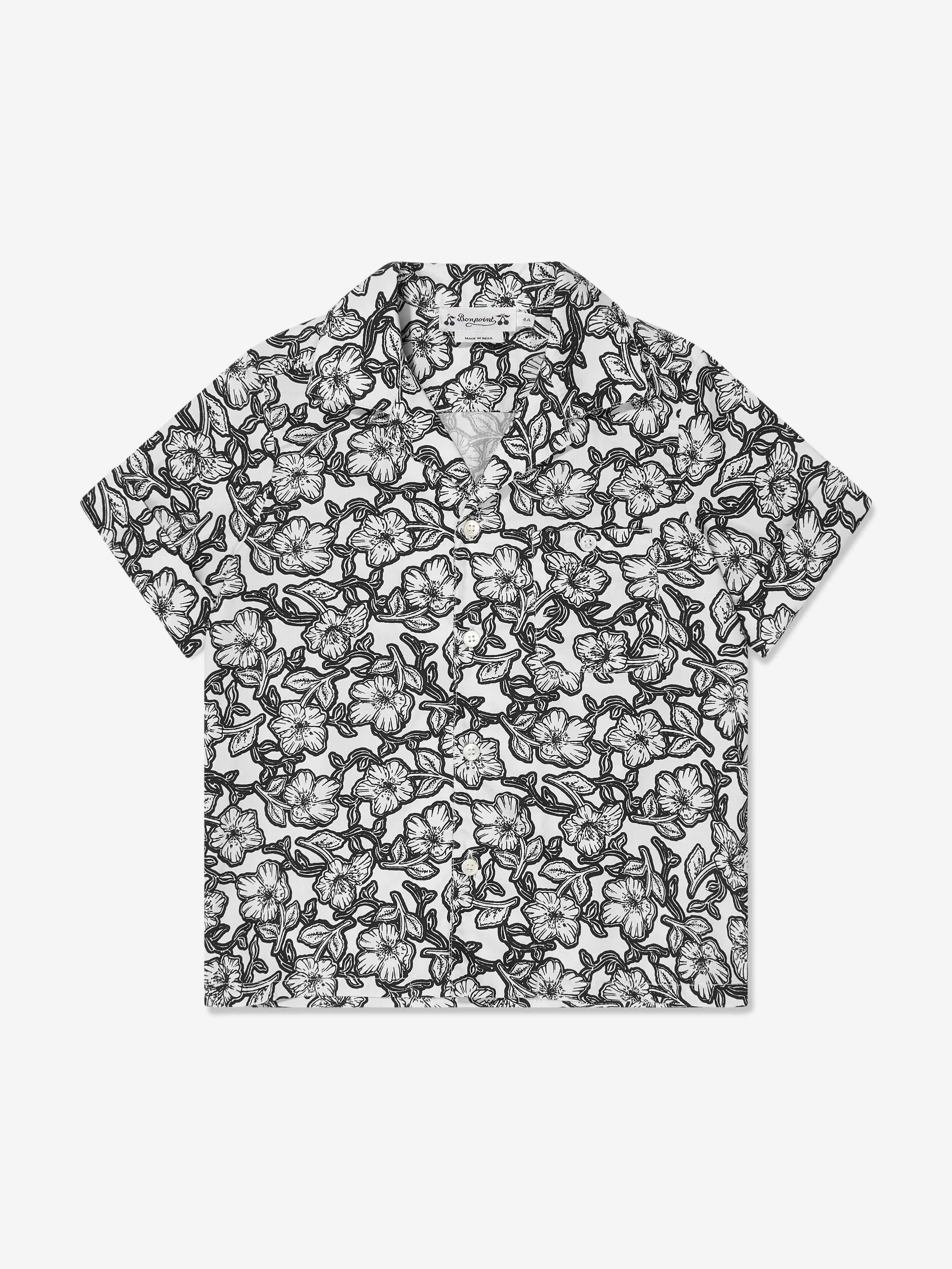 Bonpoint Boys Floral Short Sleeve Shirt in Black