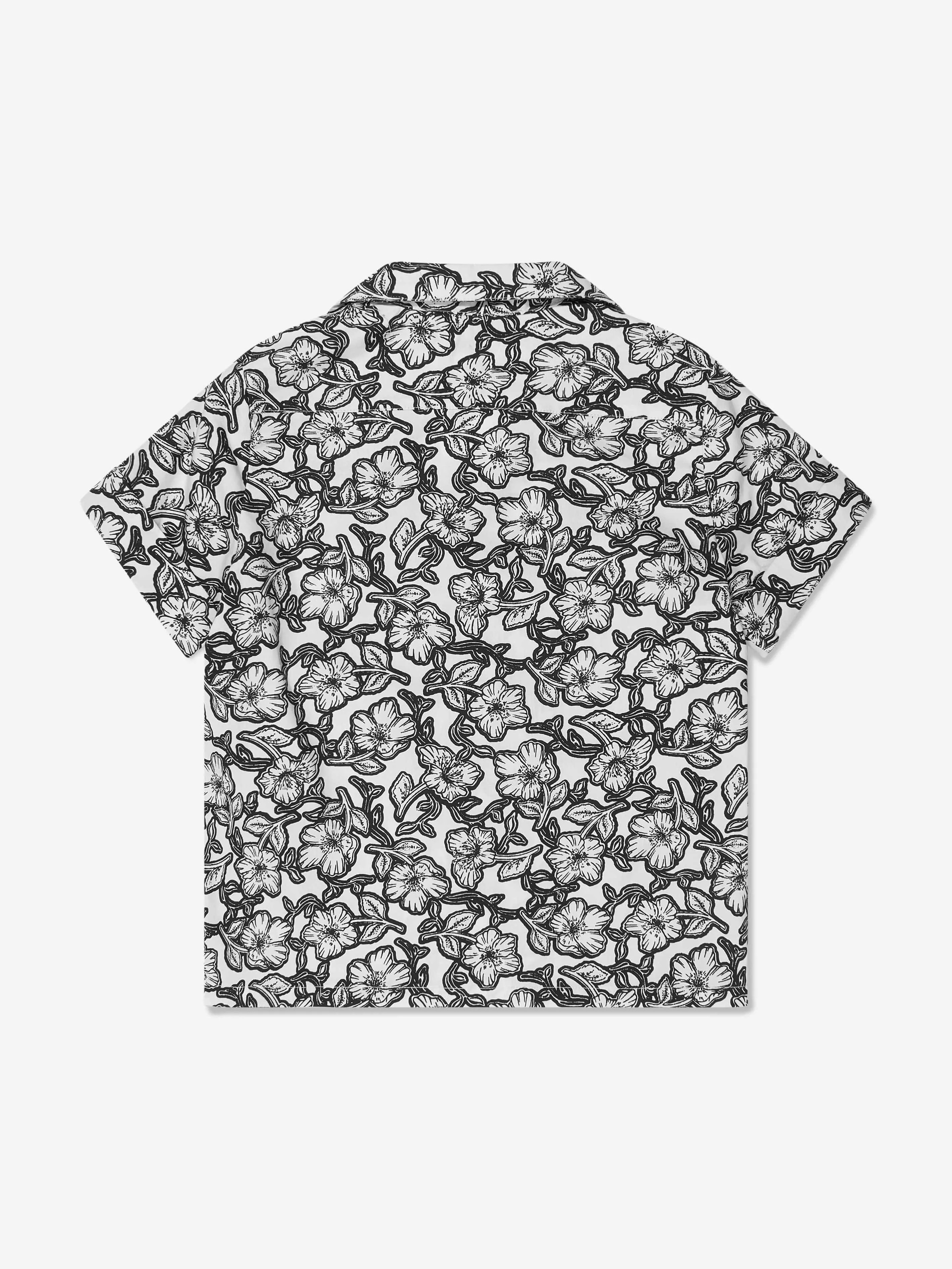 Bonpoint Boys Floral Short Sleeve Shirt in Black