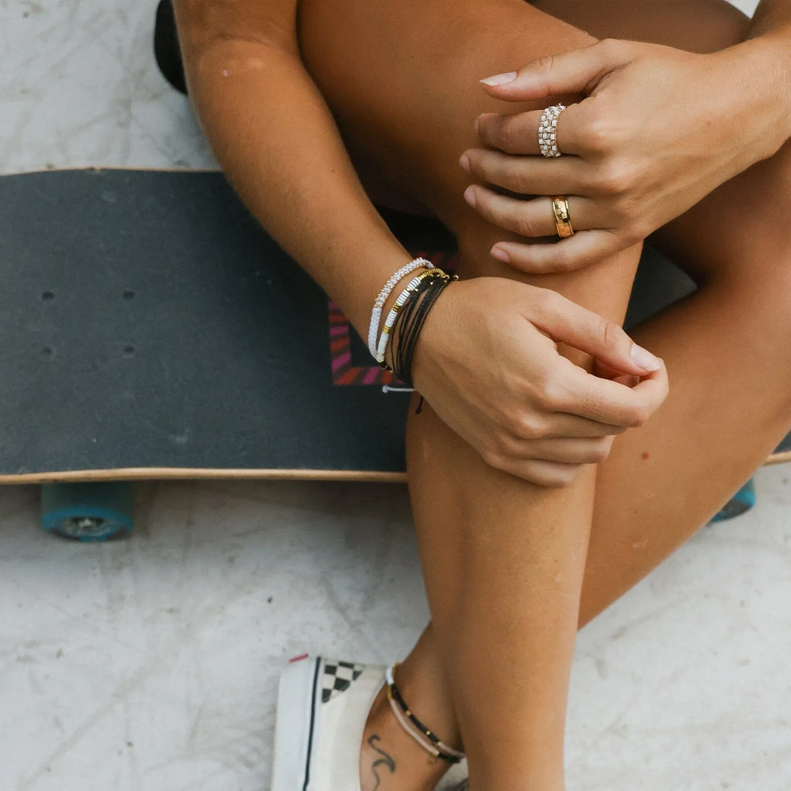 Checkerboard Bead Stretch Ring