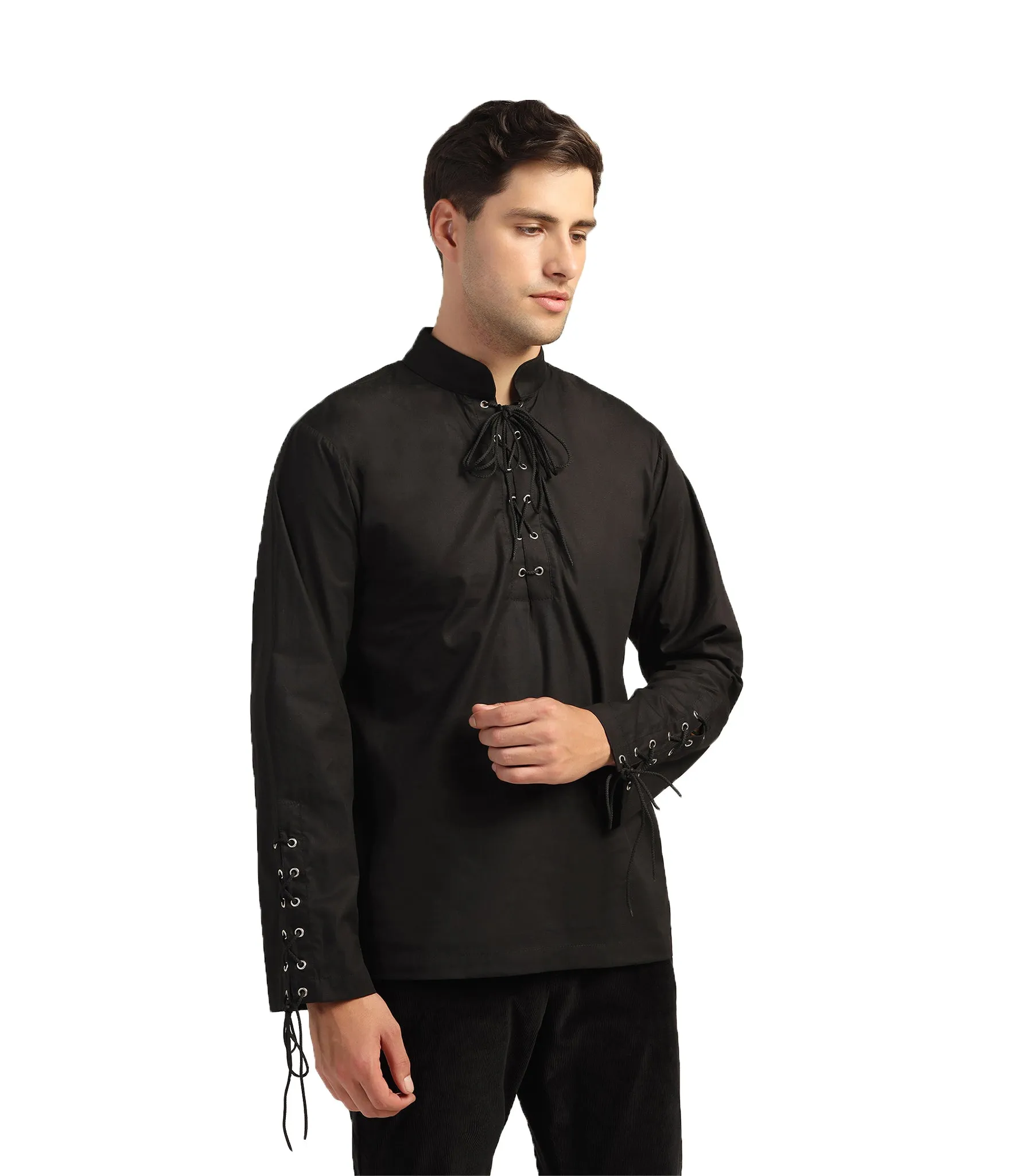 Classic Vintage Black Shirt with Dori and Eyelet Detailing