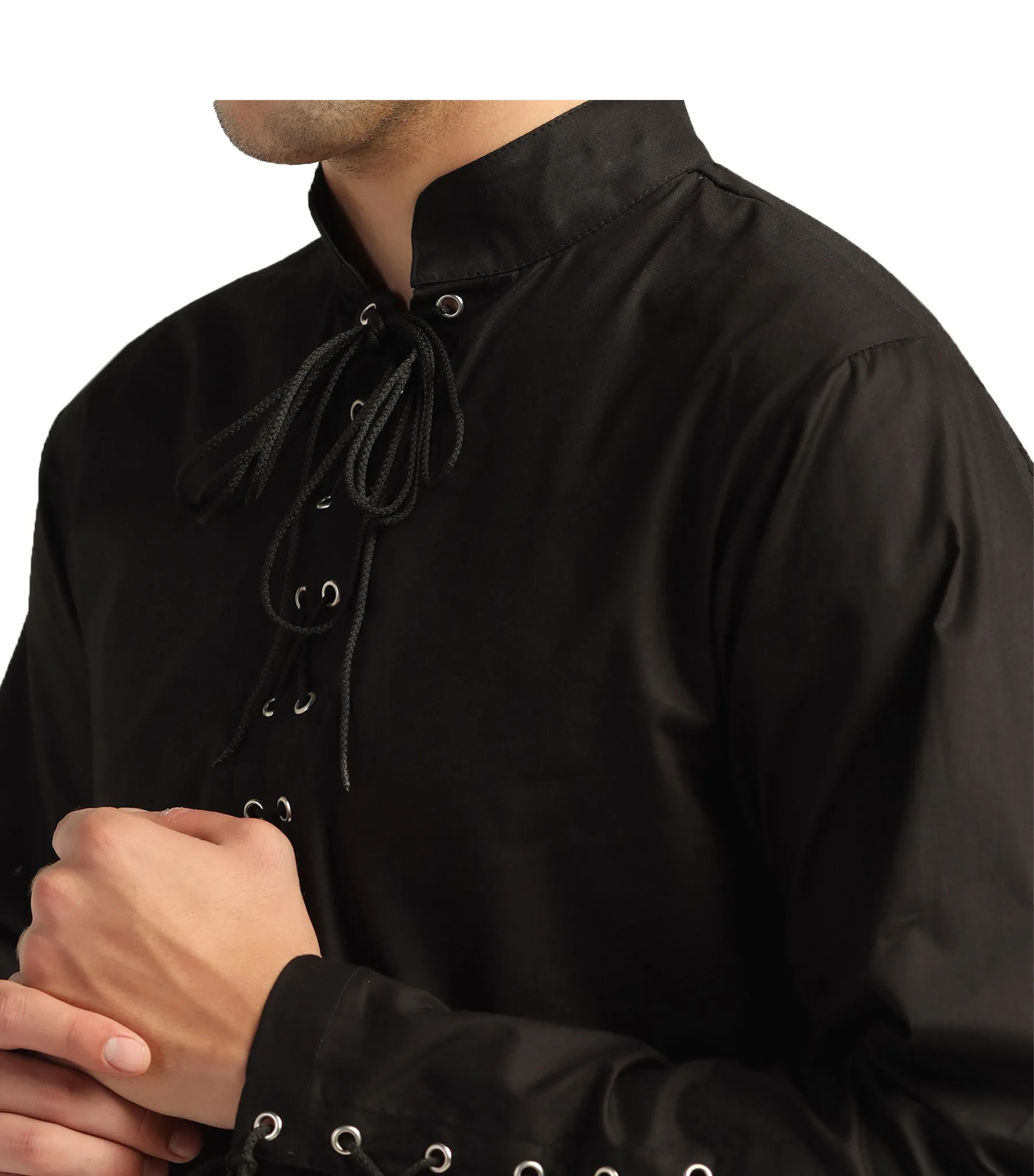Classic Vintage Black Shirt with Dori and Eyelet Detailing