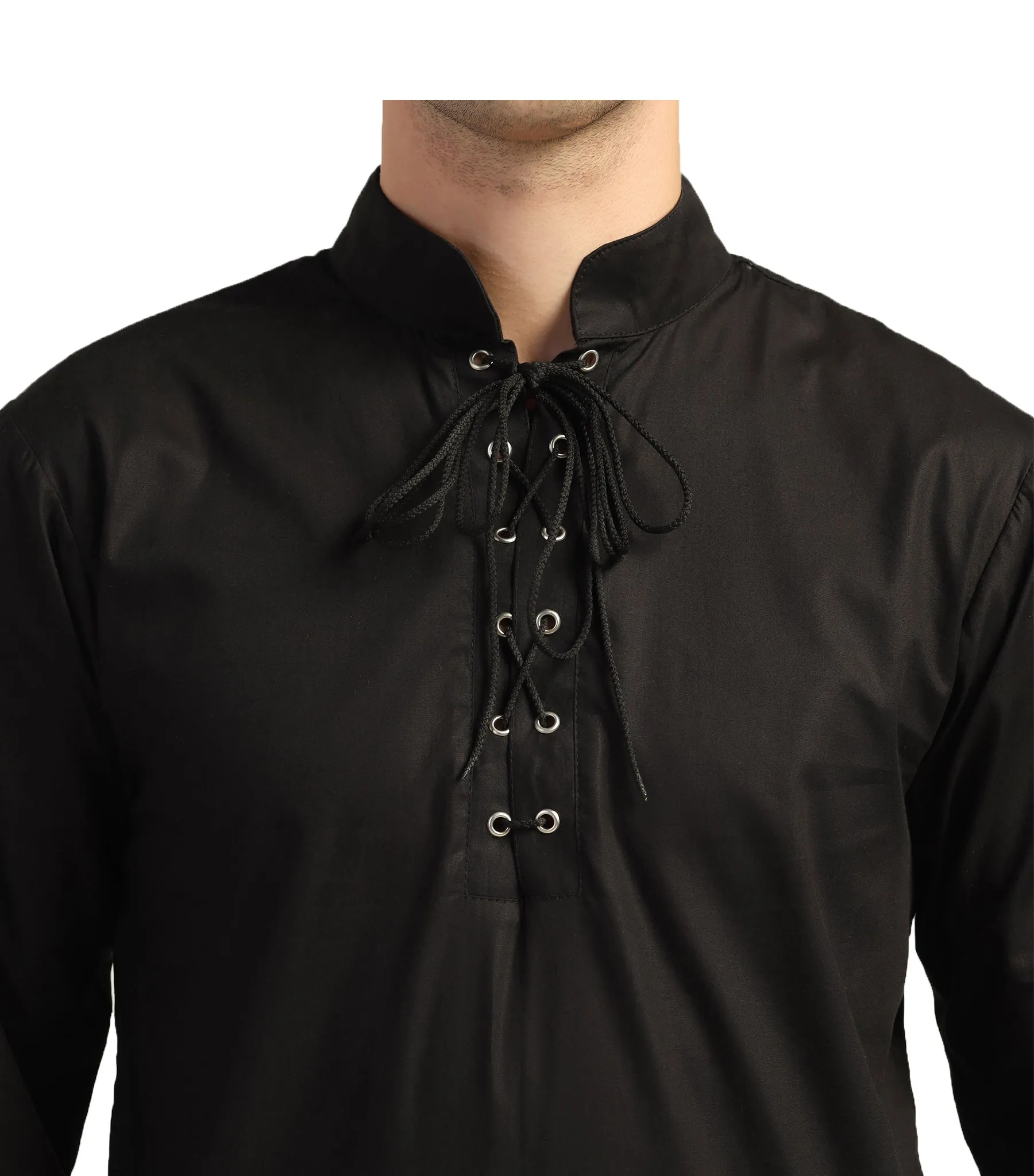 Classic Vintage Black Shirt with Dori and Eyelet Detailing
