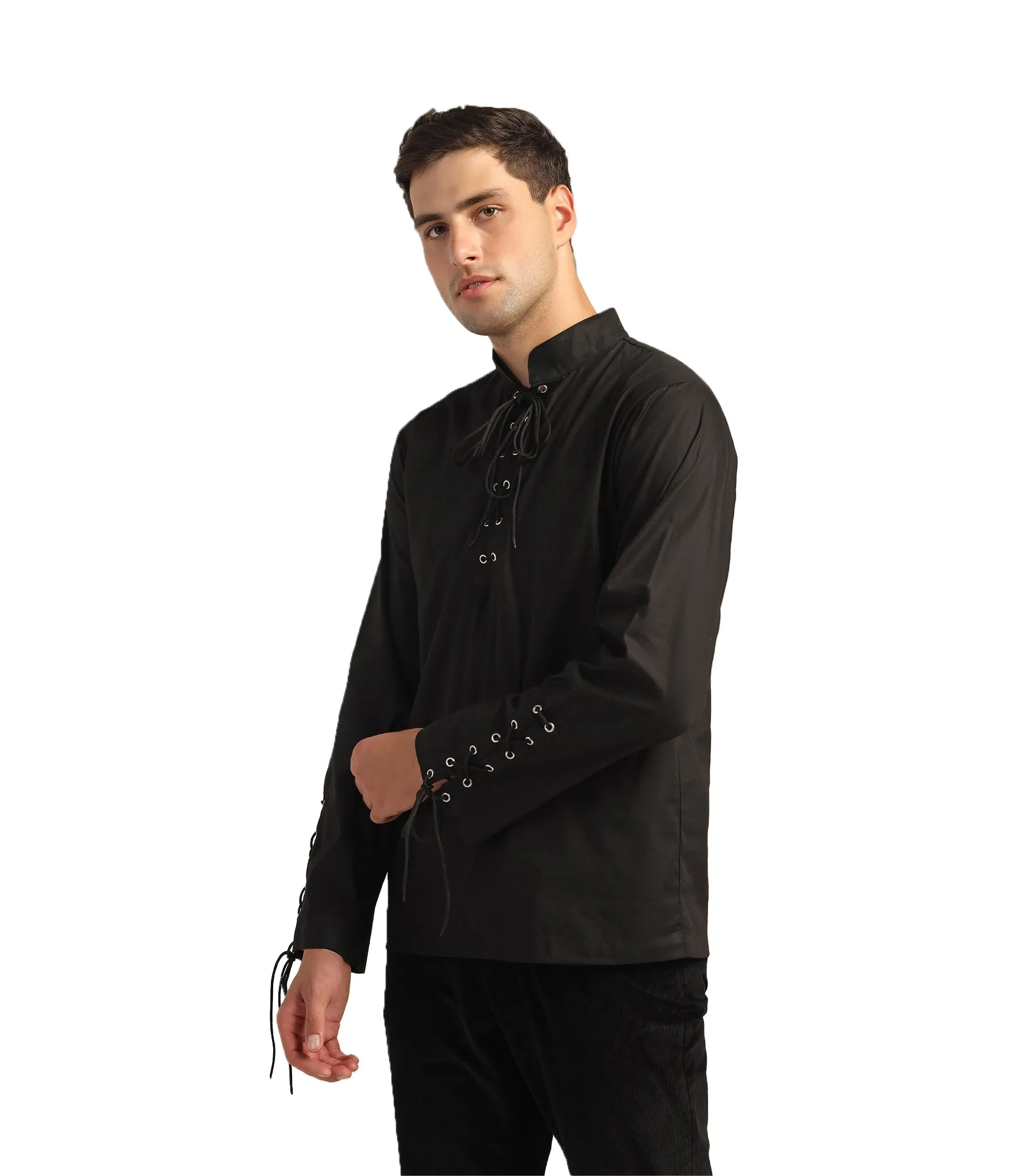 Classic Vintage Black Shirt with Dori and Eyelet Detailing