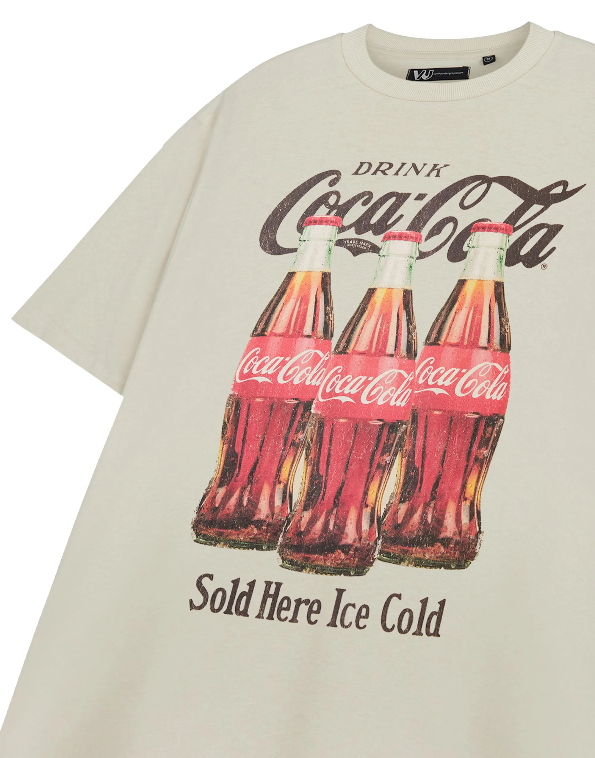Coca Cola Sold Here Ice Cold Unisex Beige Short Sleeved T-Shirt