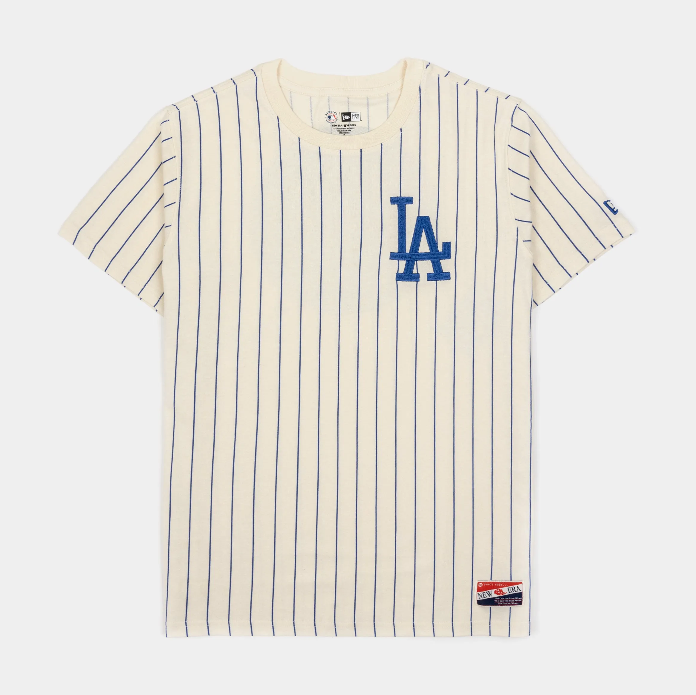 Los Angeles Dodgers Throwback Mens Short Sleeve Shirt (Beige/Blue)