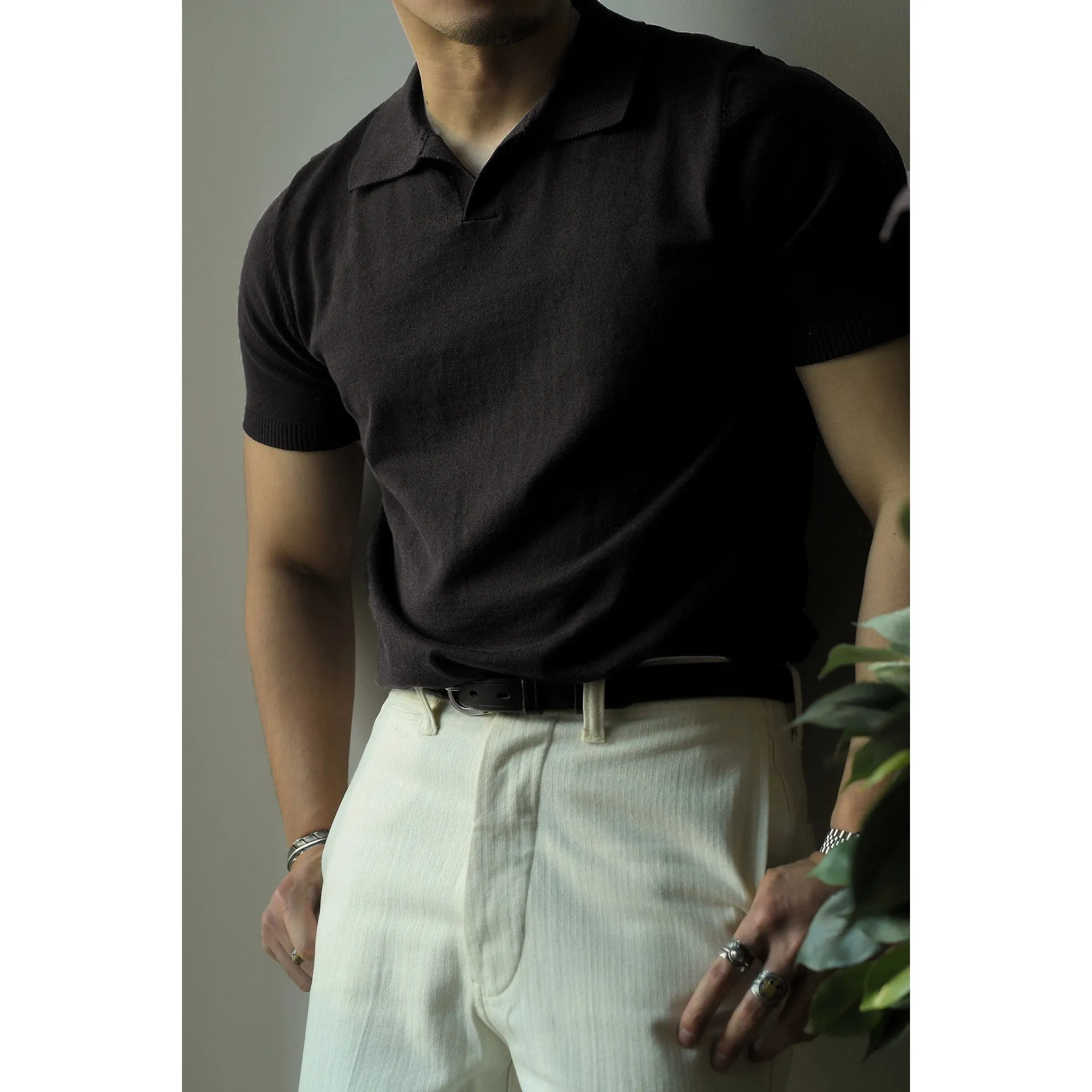 Men's Knitted Polo Shirt - Italian Classic Style Business Casual Vintage Tees
