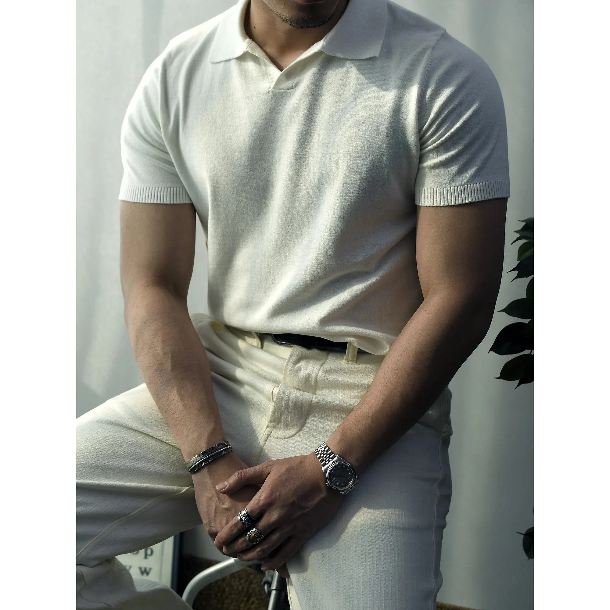Men's Knitted Polo Shirt - Italian Classic Style Business Casual Vintage Tees