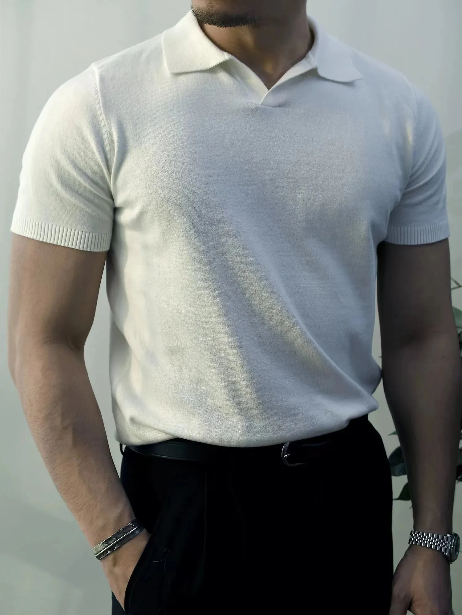 Men's Knitted Polo Shirt - Italian Classic Style Business Casual Vintage Tees