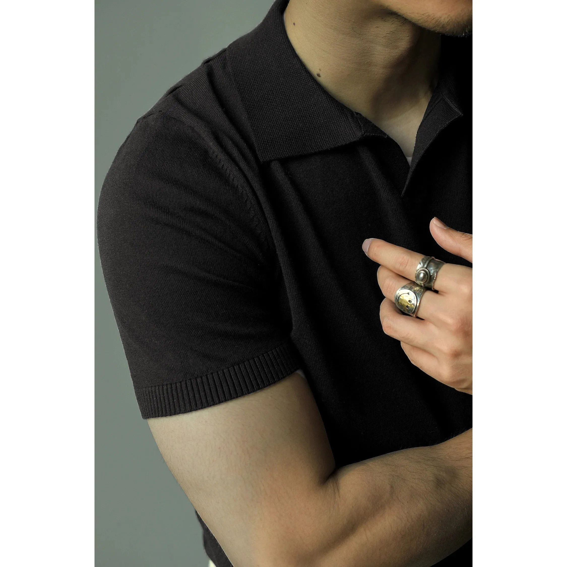 Men's Knitted Polo Shirt - Italian Classic Style Business Casual Vintage Tees