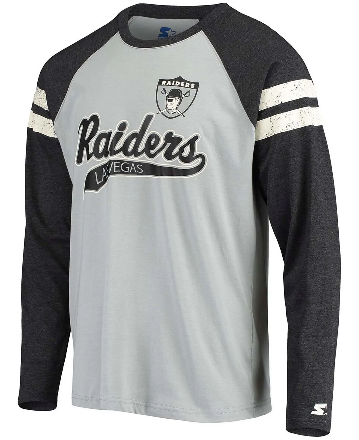 Men's silver and black las vegas raiders throwback league long sleeve raglan tri-blend Starter T-shirt , multi