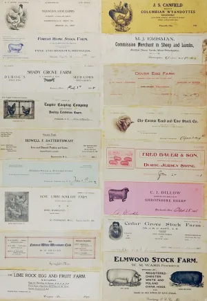 Mounted Collection of Antique Farm & Livestock Letterhead Graphics