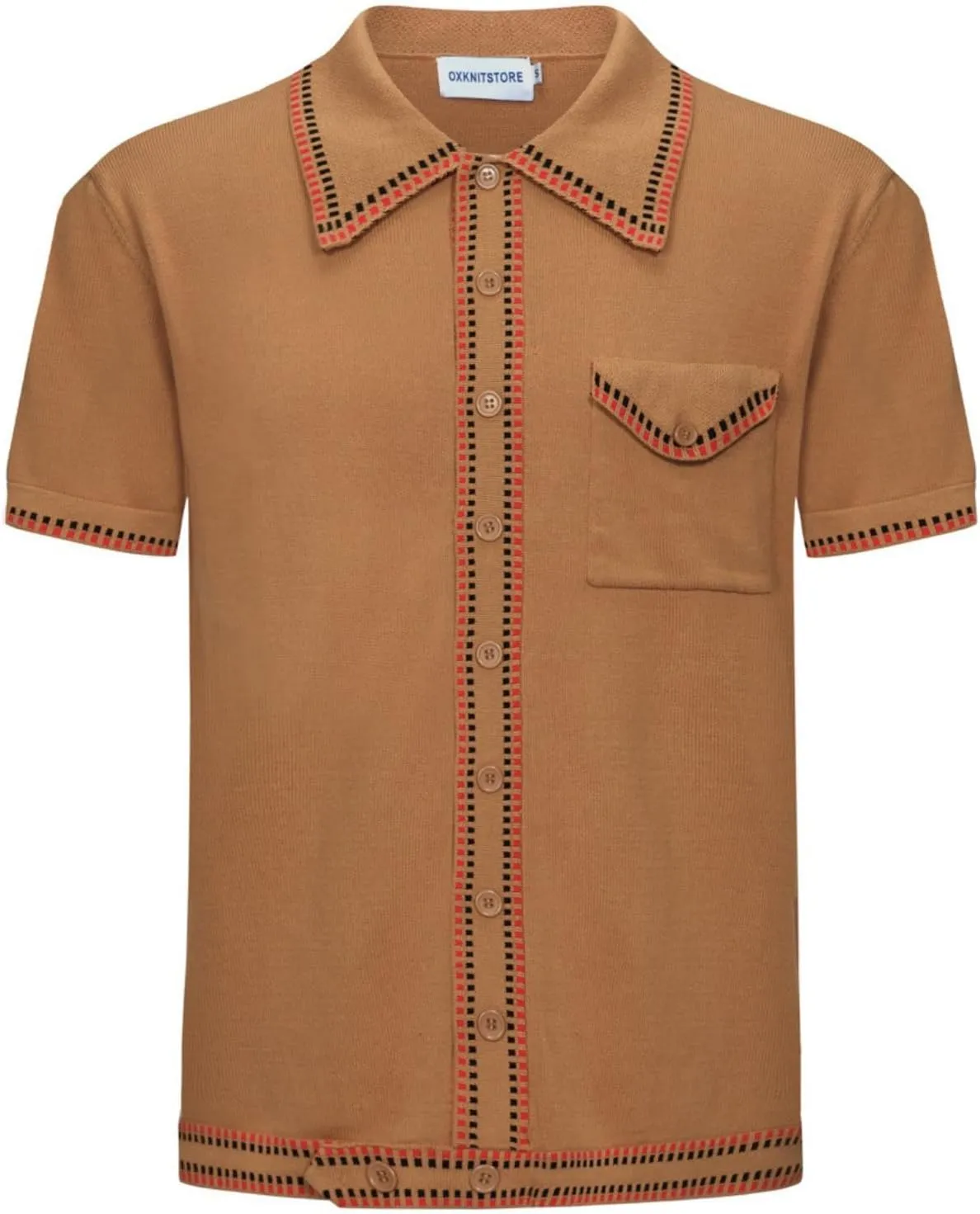 OXKNIT Mens Knitted Retro Polo, 1960s Mod Style Vintage Polo Shirt with Collar & Bottom