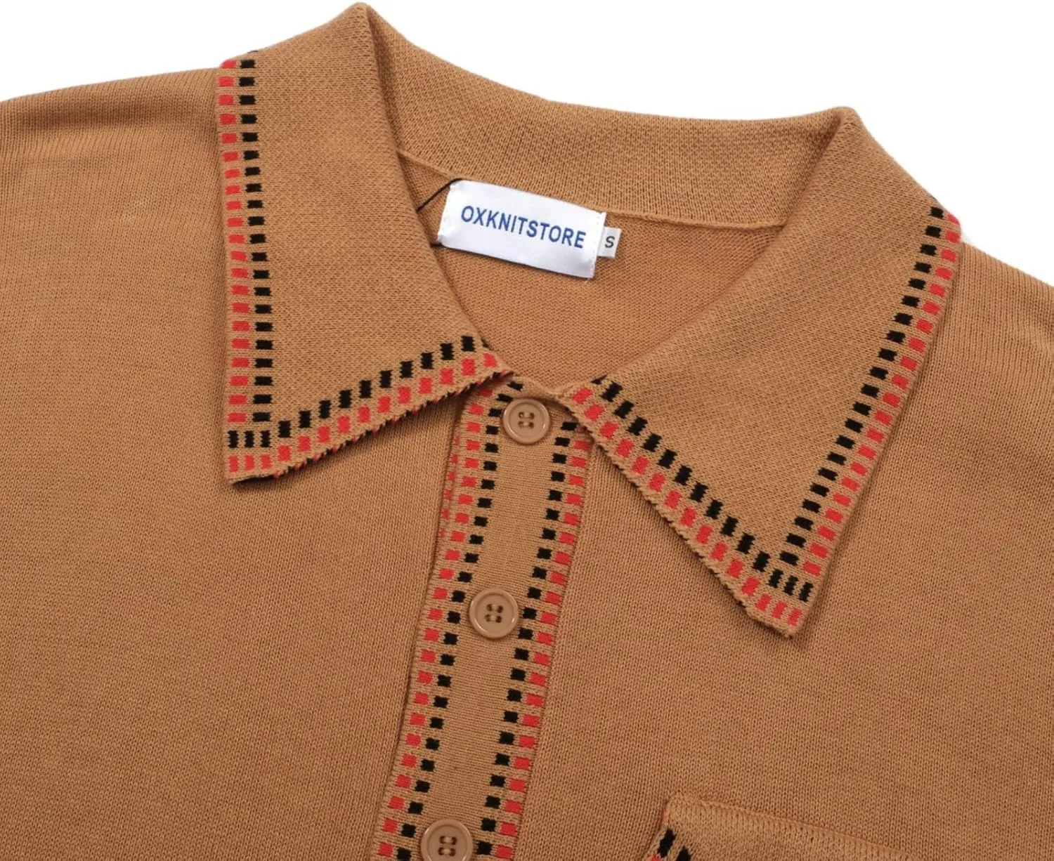 OXKNIT Mens Knitted Retro Polo, 1960s Mod Style Vintage Polo Shirt with Collar & Bottom