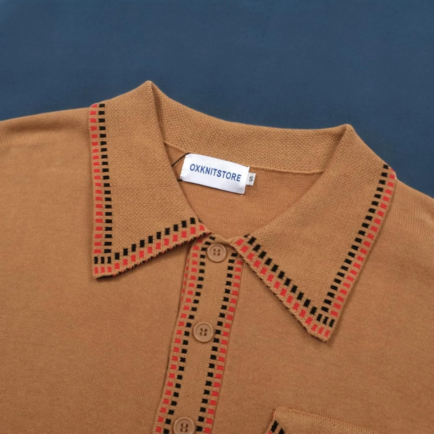 OXKNIT Mens Knitted Retro Polo, 1960s Mod Style Vintage Polo Shirt with Collar & Bottom