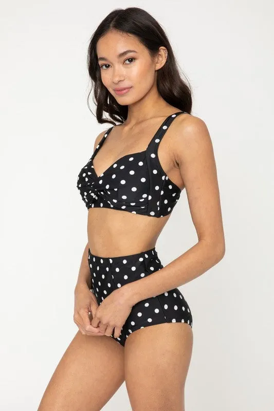 Polka Dot High Waist Swim Bottoms in Black & White - Size XL
