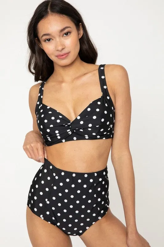Polka Dot High Waist Swim Bottoms in Black & White - Size XL