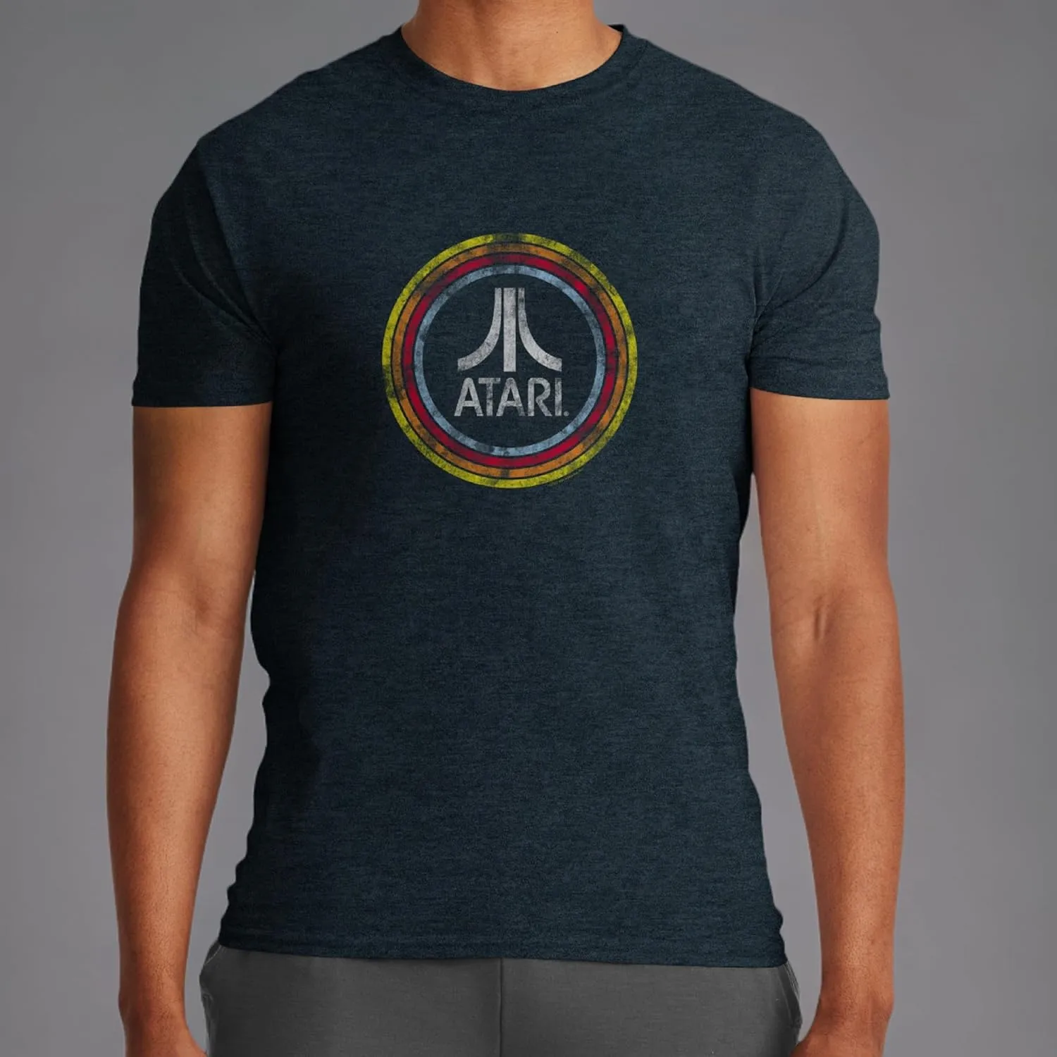Ripple Junction Atari Men's Short Sleeve T-Shirt Distressed Classic Retro Fuji Logo in Circles Vintage Officially Licensed