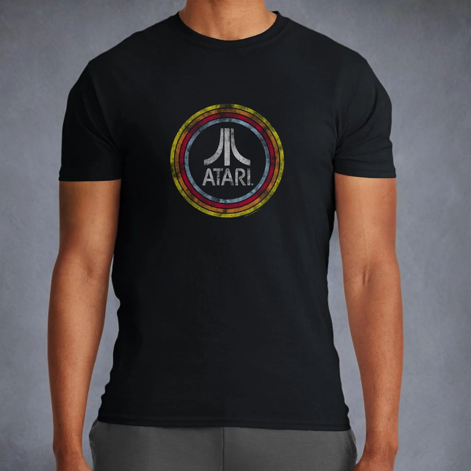 Ripple Junction Atari Men's Short Sleeve T-Shirt Distressed Classic Retro Fuji Logo in Circles Vintage Officially Licensed