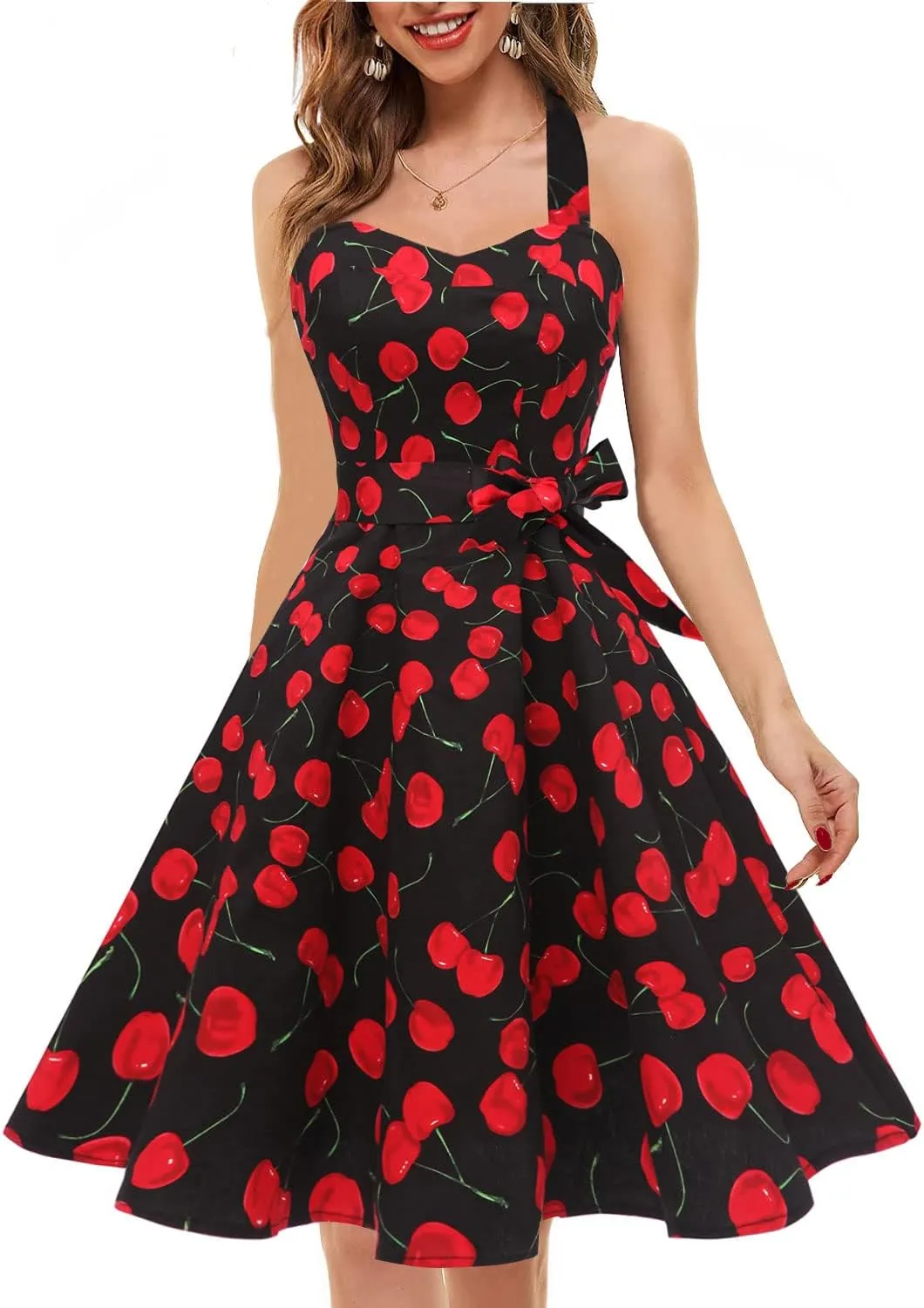 Topdress Women'sVintage Polka Audrey Dress 1950s Halter Retro Cocktail Dress