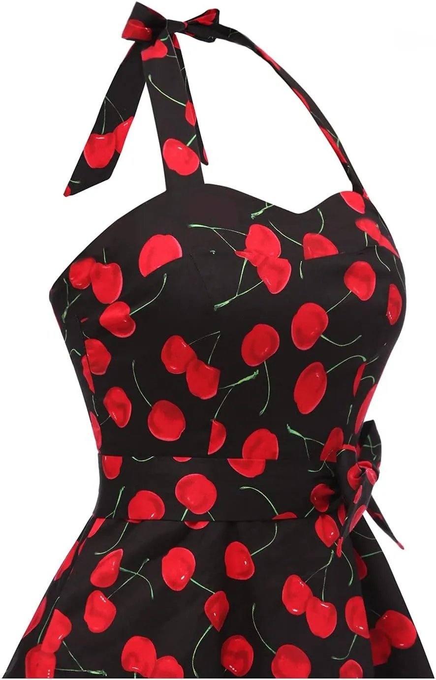 Topdress Women'sVintage Polka Audrey Dress 1950s Halter Retro Cocktail Dress
