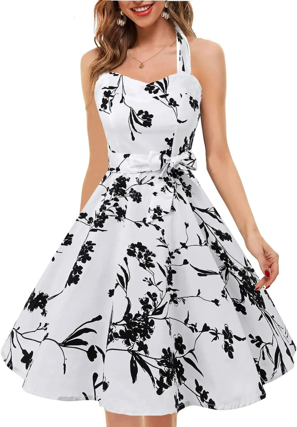 Topdress Women'sVintage Polka Audrey Dress 1950s Halter Retro Cocktail Dress