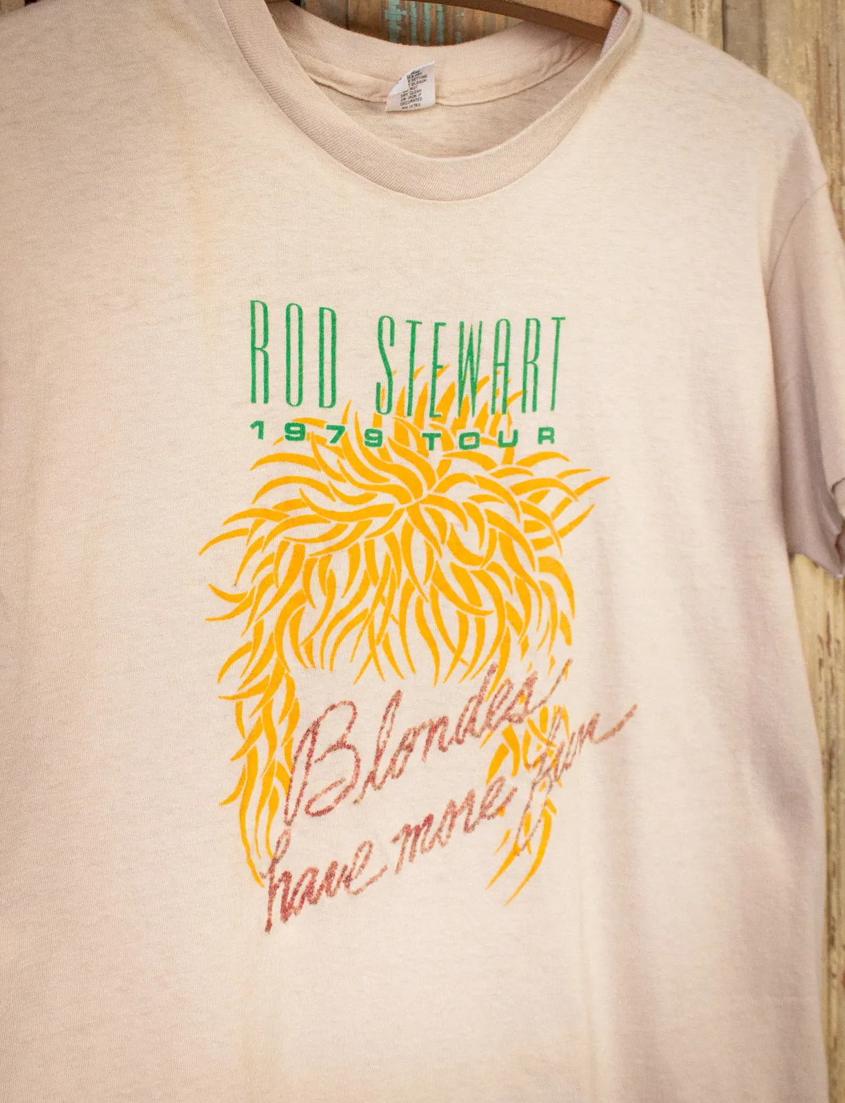 Vintage Rod Stewart Blondes Have More Fun Concert T Shirt 1979 Tan Small