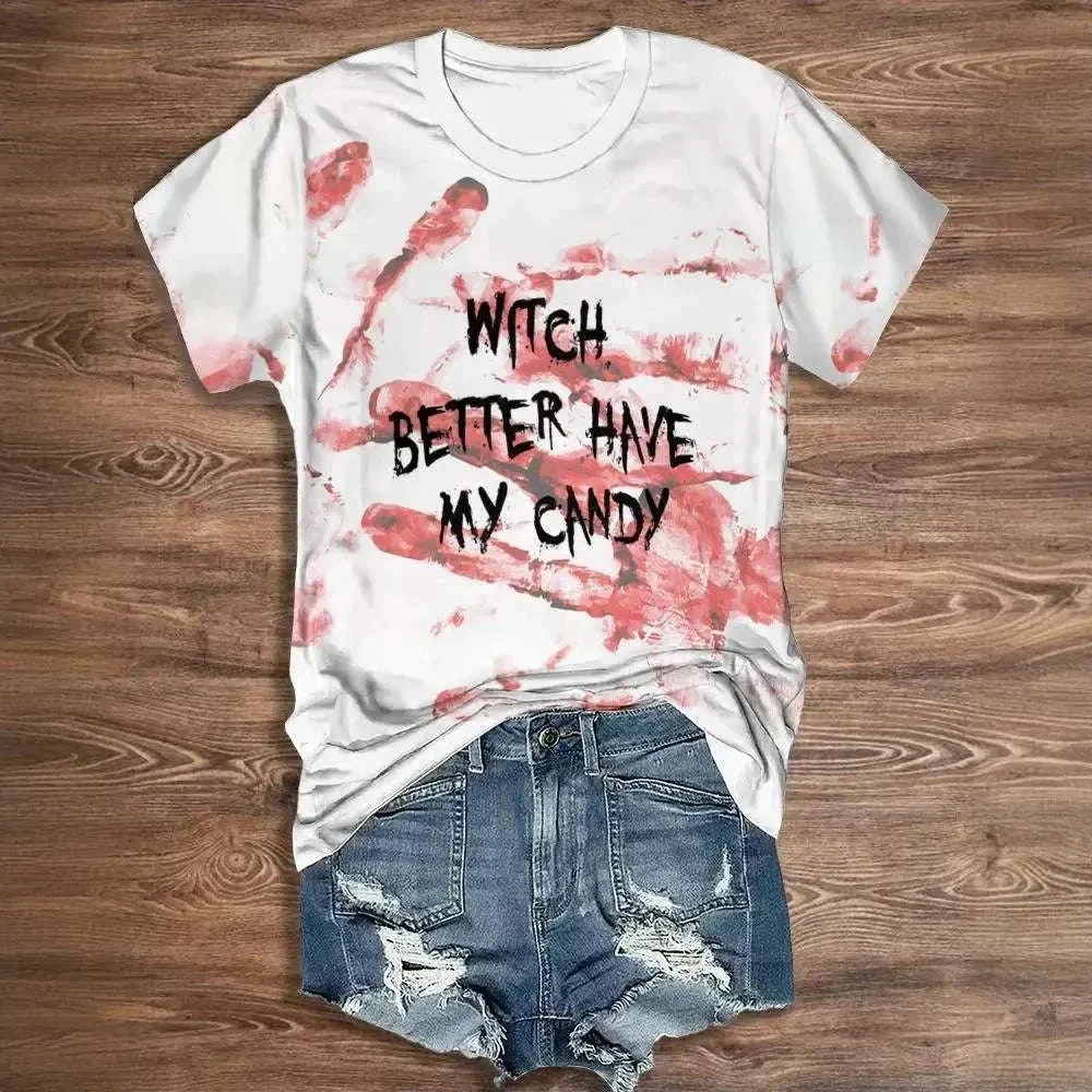 Womens Halloween Shirts - Vintage Letter Print Halloween Women Cloth