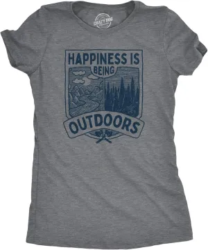 Womens Happiness is Being Outdoors T Shirt Funny Cool Nature Hiking Camping Lovers Tee for Ladies