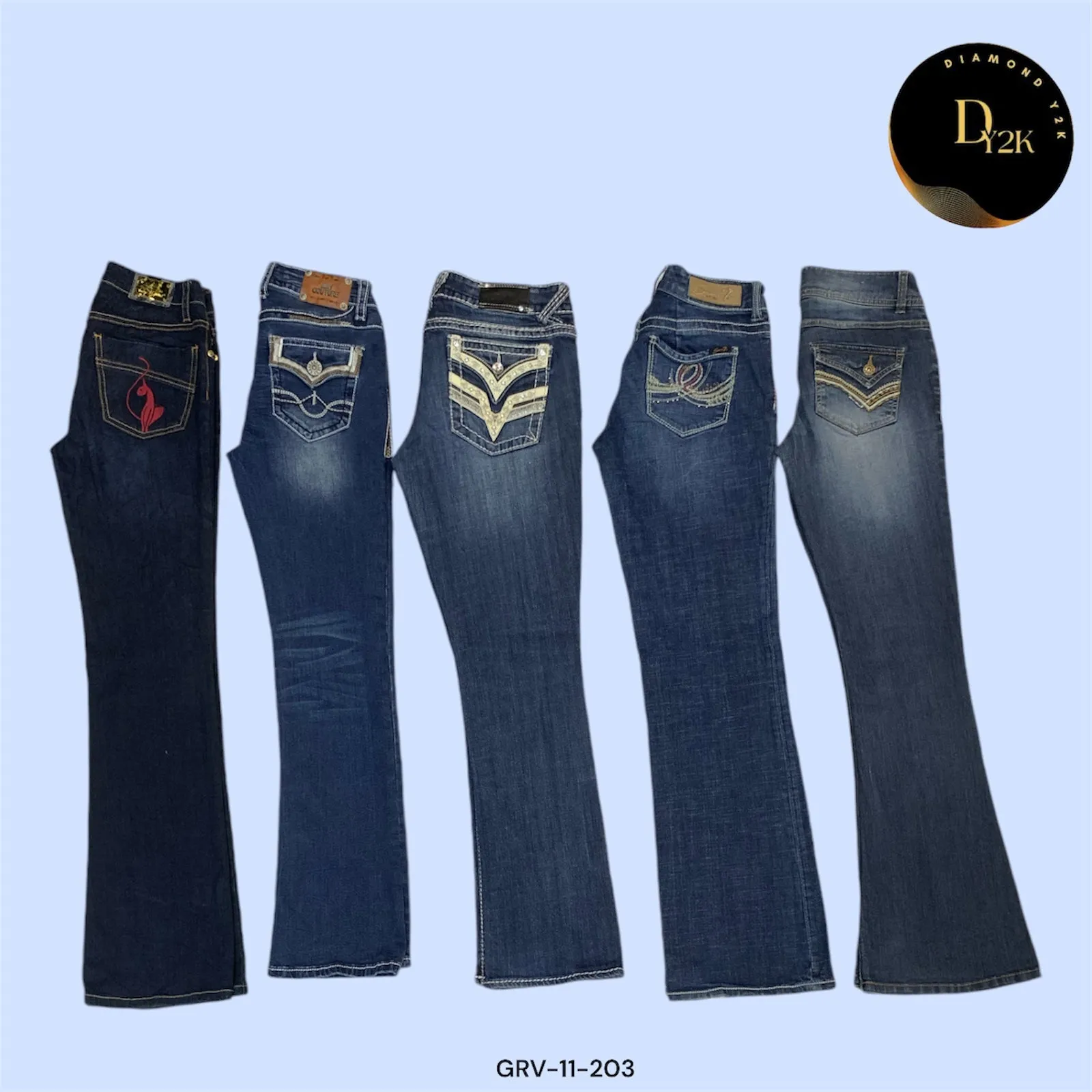 Y2K Dark Blue Denim Flare Jeans – Retro 2000s Aesthetic(GRV-11-203)